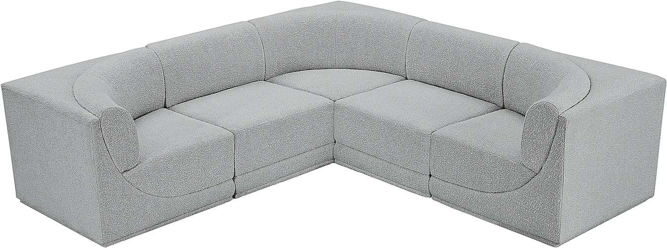 Meridian Furniture - Ollie 98" Grey Boucle Fabric Upholstered 5pc. Sectional - 118Grey-Sec5B - GreatFurnitureDeal