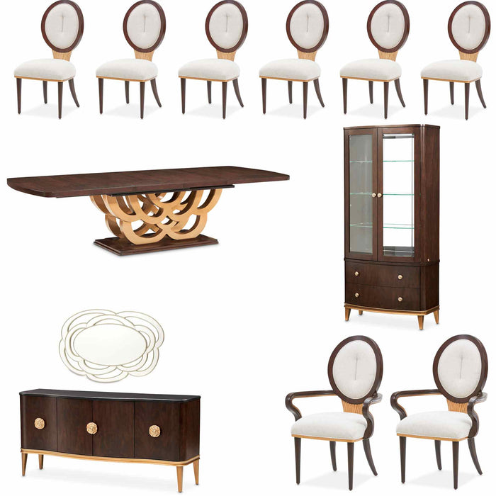 AICO Furniture - Camellia Field 12 Piece Rectangular Pedestal Dining Table Set in Warm Pecan - N9090002-400-12SET - GreatFurnitureDeal
