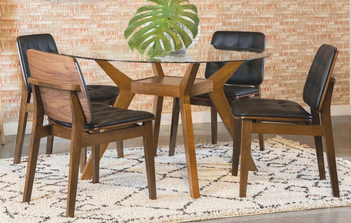 Coaster Furniture - Paxton 5-Piece Round Glass Top Dining Table Set Nutmeg - 122180-S5K - GreatFurnitureDeal