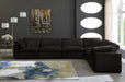 Meridian Furniture - Cozy 158" Velvet Upholstered Overstuffed Fiber Filled Comfort Comfort 6 Piece Modular Sectional - 634Black-Sec6A - GreatFurnitureDeal