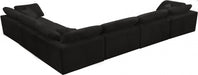 Meridian Furniture - Cozy 158" Velvet Upholstered Overstuffed Fiber Filled Comfort Comfort 6 Piece Modular Sectional - 634Black-Sec6A - GreatFurnitureDeal