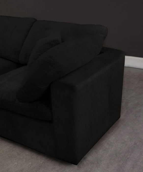 Meridian Furniture - Cozy 158" Velvet Upholstered Overstuffed Fiber Filled Comfort Comfort 6 Piece Modular Sectional - 634Black-Sec6A - GreatFurnitureDeal