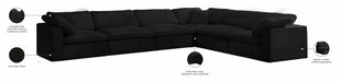 Meridian Furniture - Cozy 158" Velvet Upholstered Overstuffed Fiber Filled Comfort Comfort 6 Piece Modular Sectional - 634Black-Sec6A - GreatFurnitureDeal