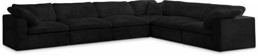 Meridian Furniture - Cozy 158" Velvet Upholstered Overstuffed Fiber Filled Comfort Comfort 6 Piece Modular Sectional - 634Black-Sec6A - GreatFurnitureDeal