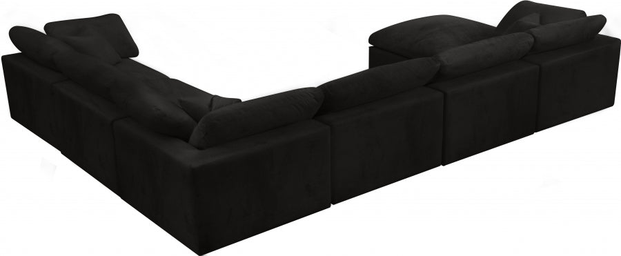 Meridian Furniture - Cozy 158" Velvet Upholstered Overstuffed Fiber Filled Comfort Comfort 7 Piece Modular Sectional - 634Black-Sec7A - GreatFurnitureDeal