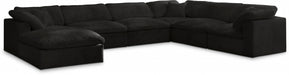 Meridian Furniture - Cozy 158" Velvet Upholstered Overstuffed Fiber Filled Comfort Comfort 7 Piece Modular Sectional - 634Black-Sec7A - GreatFurnitureDeal