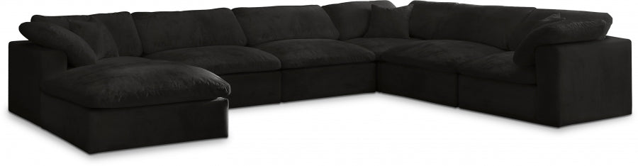 Meridian Furniture - Cozy 158" Velvet Upholstered Overstuffed Fiber Filled Comfort Comfort 7 Piece Modular Sectional - 634Black-Sec7A - GreatFurnitureDeal