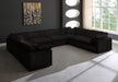 Meridian Furniture - Cozy 158" Velvet Upholstered Overstuffed Fiber Filled Comfort Comfort 8 Piece Modular Sectional - 634Black-Sec8A - GreatFurnitureDeal