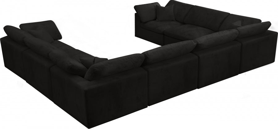 Meridian Furniture - Cozy 158" Velvet Upholstered Overstuffed Fiber Filled Comfort Comfort 8 Piece Modular Sectional - 634Black-Sec8A - GreatFurnitureDeal