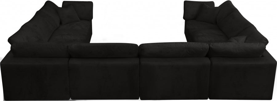Meridian Furniture - Cozy 158" Velvet Upholstered Overstuffed Fiber Filled Comfort Comfort 8 Piece Modular Sectional - 634Black-Sec8A - GreatFurnitureDeal