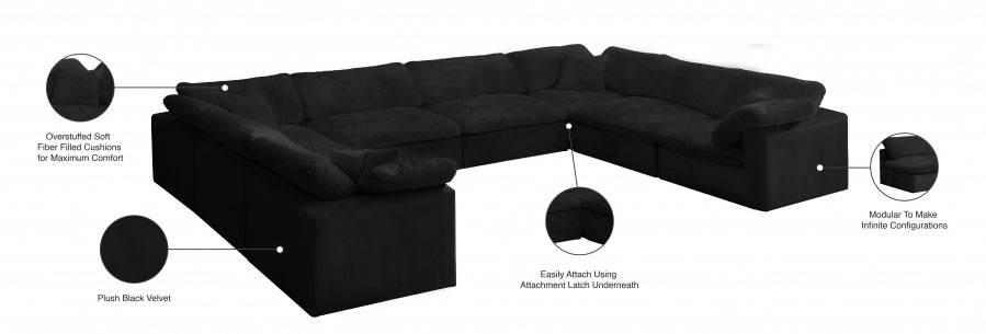 Meridian Furniture - Cozy 158" Velvet Upholstered Overstuffed Fiber Filled Comfort Comfort 8 Piece Modular Sectional - 634Black-Sec8A - GreatFurnitureDeal