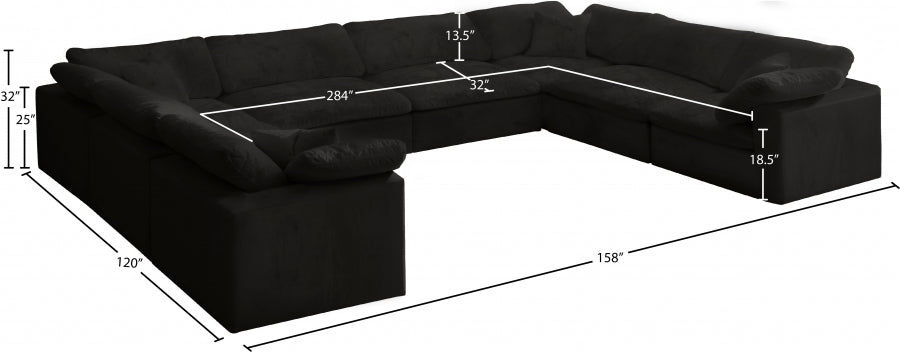 Meridian Furniture - Cozy 158" Velvet Upholstered Overstuffed Fiber Filled Comfort Comfort 8 Piece Modular Sectional - 634Black-Sec8A - GreatFurnitureDeal