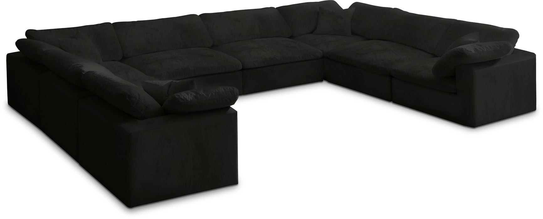 Meridian Furniture - Cozy 158" Velvet Upholstered Overstuffed Fiber Filled Comfort Comfort 8 Piece Modular Sectional - 634Black-Sec8A - GreatFurnitureDeal