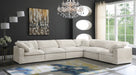 Meridian Furniture - Cozy 158" Velvet Upholstered Overstuffed Fiber Filled Comfort Comfort 6 Piece Modular Sectional - 634Cream-Sec6A - GreatFurnitureDeal