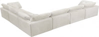 Meridian Furniture - Cozy 158" Velvet Upholstered Overstuffed Fiber Filled Comfort Comfort 6 Piece Modular Sectional - 634Cream-Sec6A - GreatFurnitureDeal