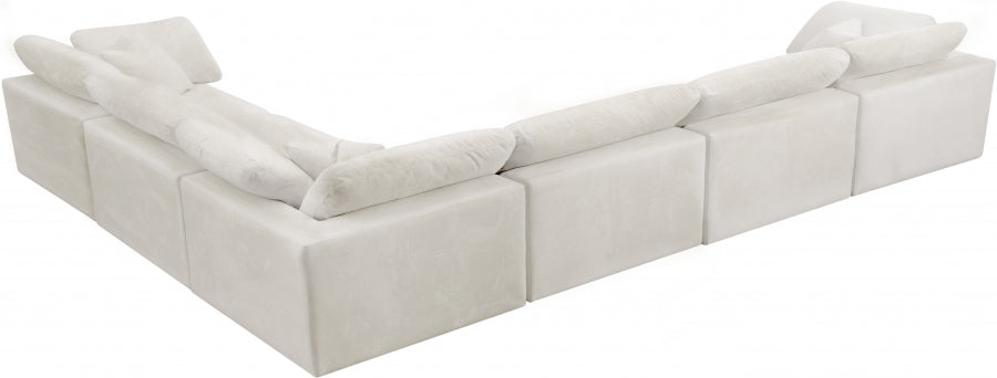 Meridian Furniture - Cozy 158" Velvet Upholstered Overstuffed Fiber Filled Comfort Comfort 6 Piece Modular Sectional - 634Cream-Sec6A - GreatFurnitureDeal