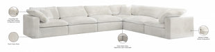 Meridian Furniture - Cozy 158" Velvet Upholstered Overstuffed Fiber Filled Comfort Comfort 6 Piece Modular Sectional - 634Cream-Sec6A - GreatFurnitureDeal