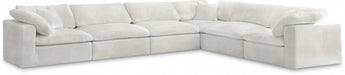 Meridian Furniture - Cozy 158" Velvet Upholstered Overstuffed Fiber Filled Comfort Comfort 6 Piece Modular Sectional - 634Cream-Sec6A - GreatFurnitureDeal