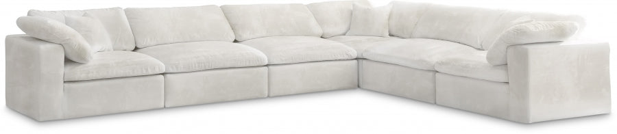 Meridian Furniture - Cozy 158" Velvet Upholstered Overstuffed Fiber Filled Comfort Comfort 6 Piece Modular Sectional - 634Cream-Sec6A - GreatFurnitureDeal