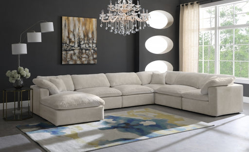 Meridian Furniture - Cozy 158" Velvet Upholstered Overstuffed Fiber Filled Comfort Comfort 7 Piece Modular Sectional - 634Cream-Sec7A - GreatFurnitureDeal