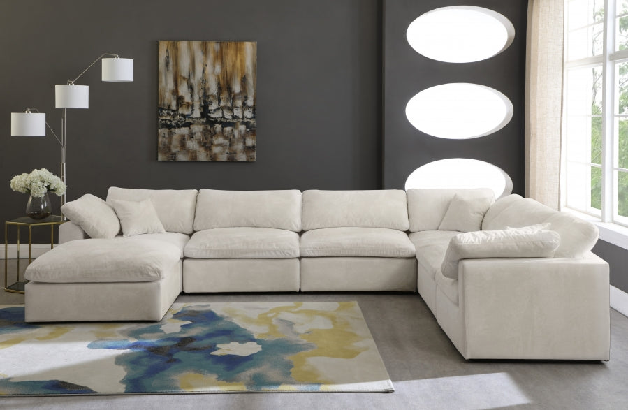 Meridian Furniture - Cozy 158" Velvet Upholstered Overstuffed Fiber Filled Comfort Comfort 7 Piece Modular Sectional - 634Cream-Sec7A - GreatFurnitureDeal