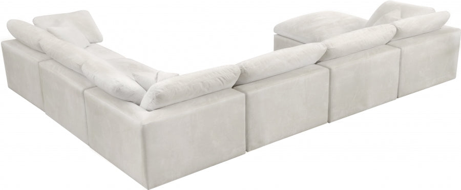 Meridian Furniture - Cozy 158" Velvet Upholstered Overstuffed Fiber Filled Comfort Comfort 7 Piece Modular Sectional - 634Cream-Sec7A - GreatFurnitureDeal