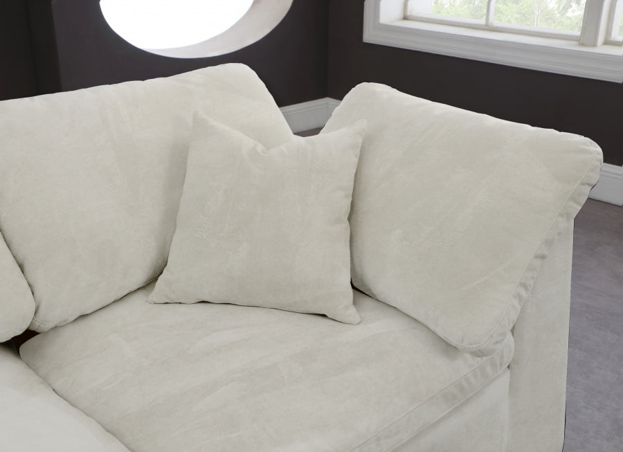 Meridian Furniture - Cozy 158" Velvet Upholstered Overstuffed Fiber Filled Comfort Comfort 7 Piece Modular Sectional - 634Cream-Sec7A - GreatFurnitureDeal