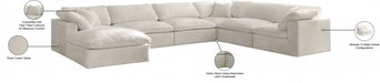 Meridian Furniture - Cozy 158" Velvet Upholstered Overstuffed Fiber Filled Comfort Comfort 7 Piece Modular Sectional - 634Cream-Sec7A - GreatFurnitureDeal