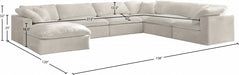 Meridian Furniture - Cozy 158" Velvet Upholstered Overstuffed Fiber Filled Comfort Comfort 7 Piece Modular Sectional - 634Cream-Sec7A - GreatFurnitureDeal