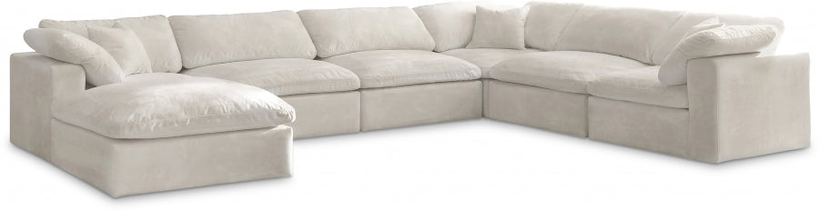 Meridian Furniture - Cozy 158" Velvet Upholstered Overstuffed Fiber Filled Comfort Comfort 7 Piece Modular Sectional - 634Cream-Sec7A - GreatFurnitureDeal