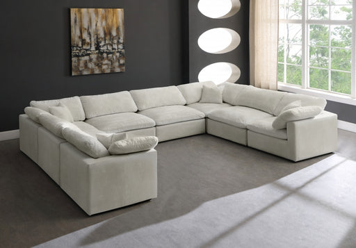 Meridian Furniture - Cozy 158" Velvet Upholstered Overstuffed Fiber Filled Comfort Comfort 8 Piece Modular Sectional - 634Cream-Sec8A - GreatFurnitureDeal
