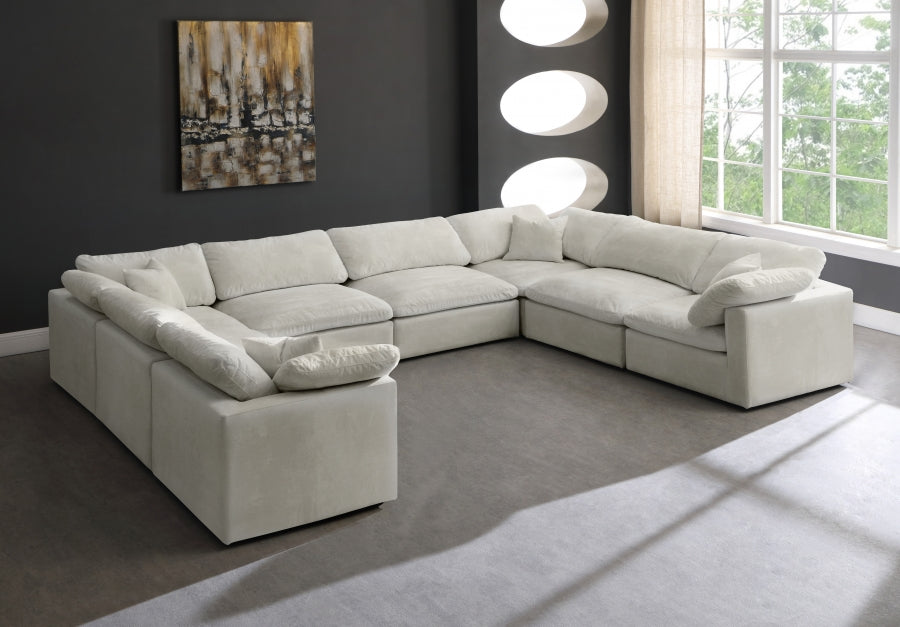 Meridian Furniture - Cozy 158" Velvet Upholstered Overstuffed Fiber Filled Comfort Comfort 8 Piece Modular Sectional - 634Cream-Sec8A - GreatFurnitureDeal