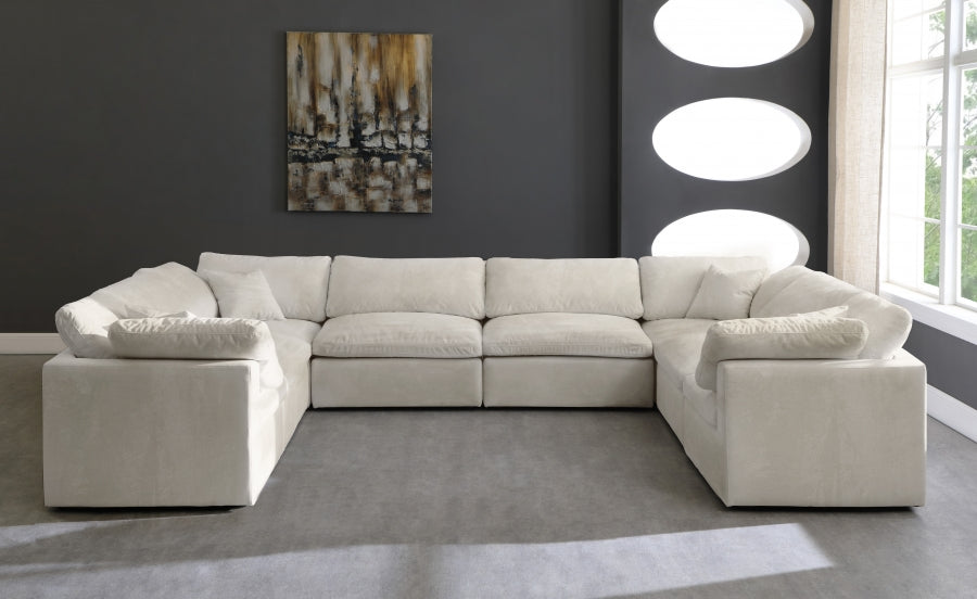 Meridian Furniture - Cozy 158" Velvet Upholstered Overstuffed Fiber Filled Comfort Comfort 8 Piece Modular Sectional - 634Cream-Sec8A - GreatFurnitureDeal