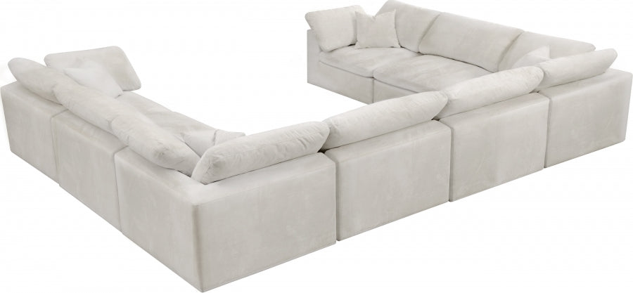 Meridian Furniture - Cozy 158" Velvet Upholstered Overstuffed Fiber Filled Comfort Comfort 8 Piece Modular Sectional - 634Cream-Sec8A - GreatFurnitureDeal