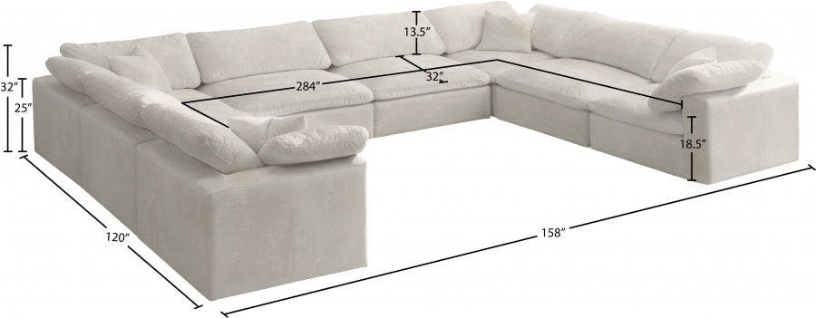 Meridian Furniture - Cozy 158" Velvet Upholstered Overstuffed Fiber Filled Comfort Comfort 8 Piece Modular Sectional - 634Cream-Sec8A - GreatFurnitureDeal