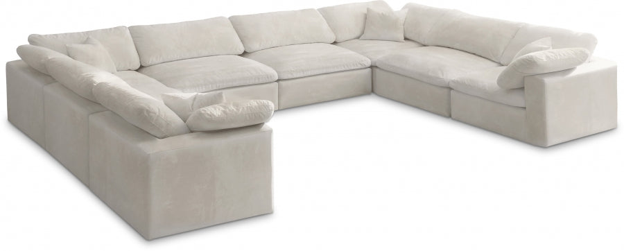 Meridian Furniture - Cozy 158" Velvet Upholstered Overstuffed Fiber Filled Comfort Comfort 8 Piece Modular Sectional - 634Cream-Sec8A - GreatFurnitureDeal