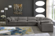 Meridian Furniture - Cozy 158" Velvet Upholstered Overstuffed Fiber Filled Comfort Comfort 6 Piece Modular Sectional - 634Grey-Sec6A - GreatFurnitureDeal