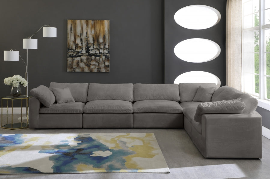 Meridian Furniture - Cozy 158" Velvet Upholstered Overstuffed Fiber Filled Comfort Comfort 6 Piece Modular Sectional - 634Grey-Sec6A - GreatFurnitureDeal