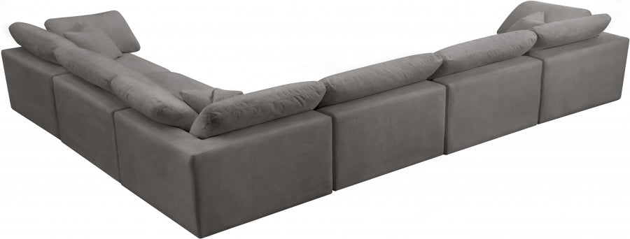 Meridian Furniture - Cozy 158" Velvet Upholstered Overstuffed Fiber Filled Comfort Comfort 6 Piece Modular Sectional - 634Grey-Sec6A - GreatFurnitureDeal