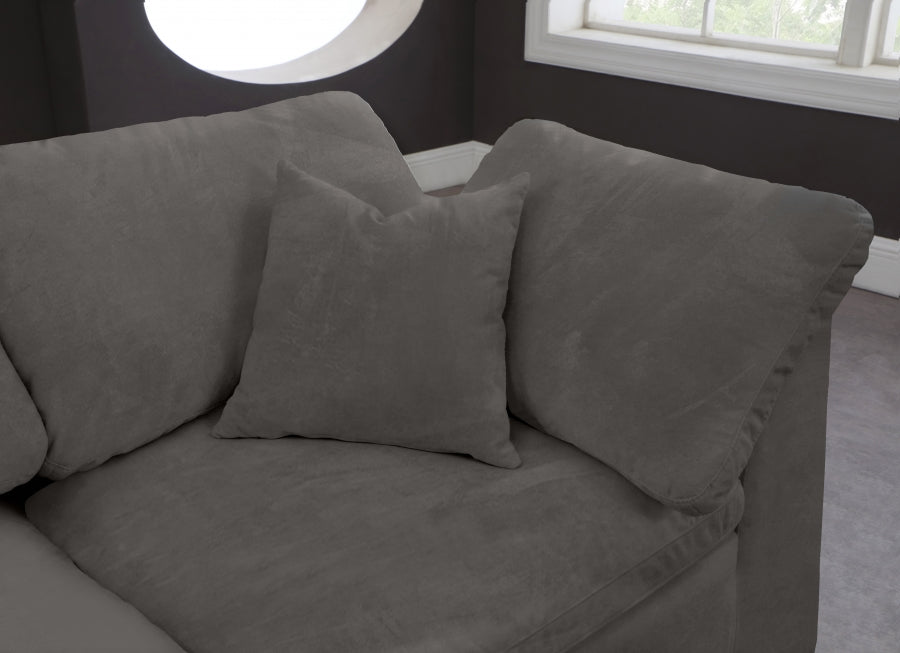Meridian Furniture - Cozy 158" Velvet Upholstered Overstuffed Fiber Filled Comfort Comfort 6 Piece Modular Sectional - 634Grey-Sec6A - GreatFurnitureDeal