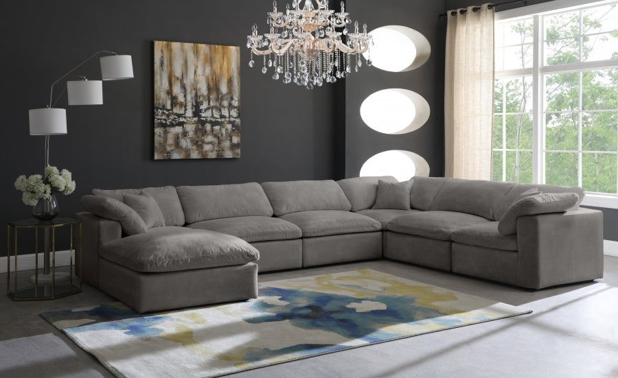 Meridian Furniture - Cozy 158" Velvet Upholstered Overstuffed Fiber Filled Comfort Comfort 7 Piece Modular Sectional - 634Grey-Sec7A - GreatFurnitureDeal