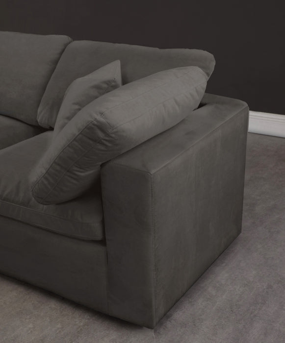 Meridian Furniture - Cozy 158" Velvet Upholstered Overstuffed Fiber Filled Comfort Comfort 7 Piece Modular Sectional - 634Grey-Sec7A - GreatFurnitureDeal