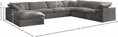 Meridian Furniture - Cozy 158" Velvet Upholstered Overstuffed Fiber Filled Comfort Comfort 7 Piece Modular Sectional - 634Grey-Sec7A - GreatFurnitureDeal