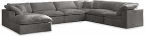 Meridian Furniture - Cozy 158" Velvet Upholstered Overstuffed Fiber Filled Comfort Comfort 7 Piece Modular Sectional - 634Grey-Sec7A - GreatFurnitureDeal