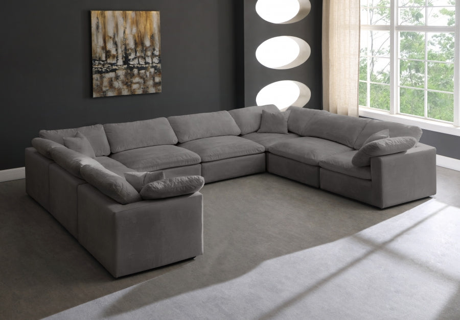 Meridian Furniture - Cozy 158" Velvet Upholstered Overstuffed Fiber Filled Comfort Comfort 8 Piece Modular Sectional - 634Grey-Sec8A - GreatFurnitureDeal