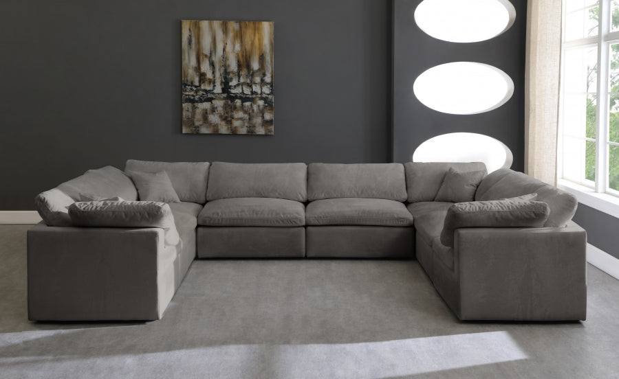 Meridian Furniture - Cozy 158" Velvet Upholstered Overstuffed Fiber Filled Comfort Comfort 8 Piece Modular Sectional - 634Grey-Sec8A - GreatFurnitureDeal