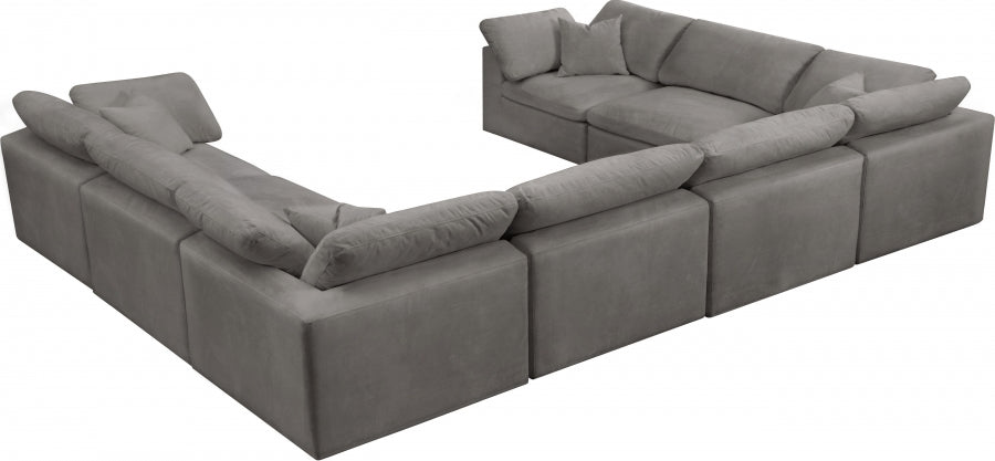 Meridian Furniture - Cozy 158" Velvet Upholstered Overstuffed Fiber Filled Comfort Comfort 8 Piece Modular Sectional - 634Grey-Sec8A - GreatFurnitureDeal