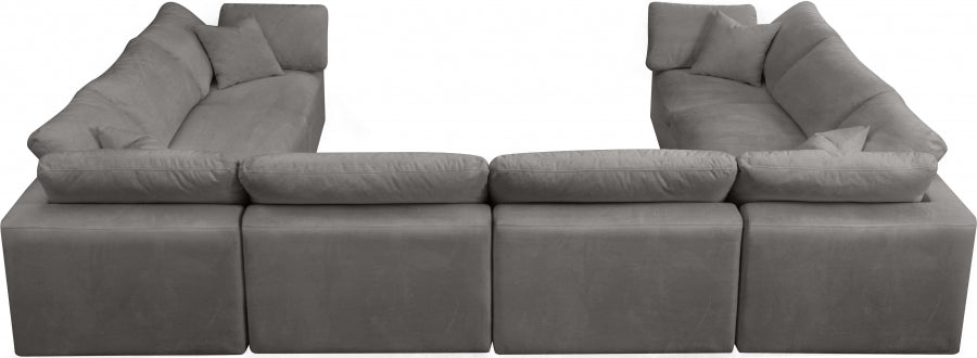 Meridian Furniture - Cozy 158" Velvet Upholstered Overstuffed Fiber Filled Comfort Comfort 8 Piece Modular Sectional - 634Grey-Sec8A - GreatFurnitureDeal