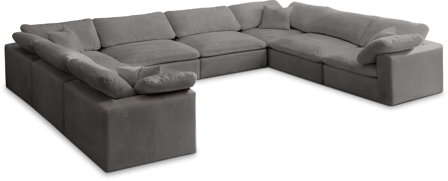 Meridian Furniture - Cozy 158" Velvet Upholstered Overstuffed Fiber Filled Comfort Comfort 8 Piece Modular Sectional - 634Grey-Sec8A - GreatFurnitureDeal