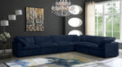 Meridian Furniture - Cozy 158" Velvet Upholstered Overstuffed Fiber Filled Comfort Comfort 6 Piece Modular Sectional - 634Navy-Sec6A - GreatFurnitureDeal
